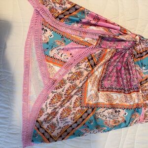 Amazon Pink and Blue Patchwork Mini Skirt